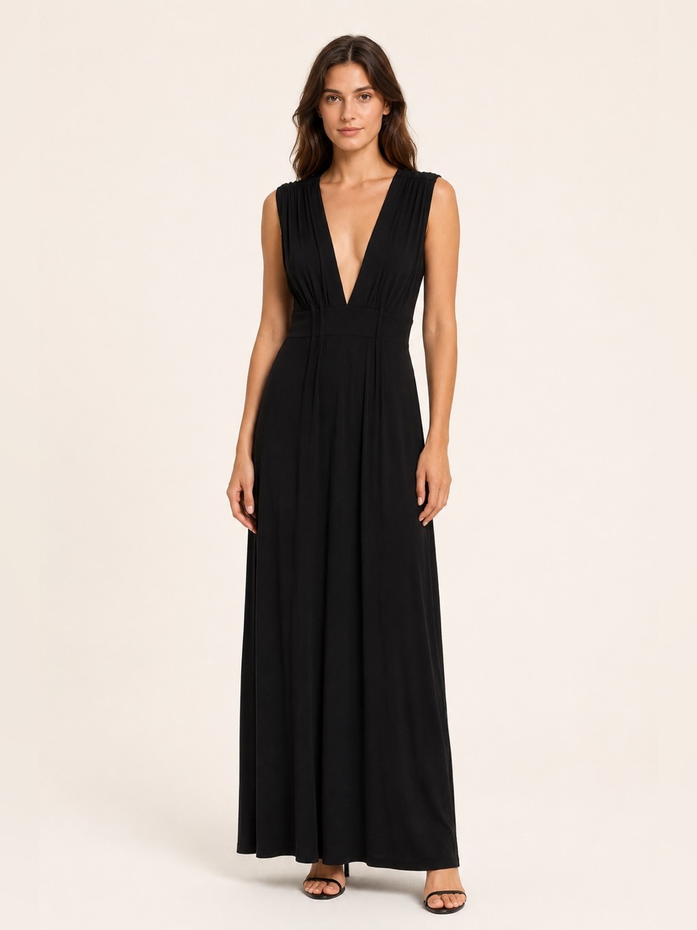 Black Plunging V-Neck Maxi Dress | Flowy & Flattering | Size Medium